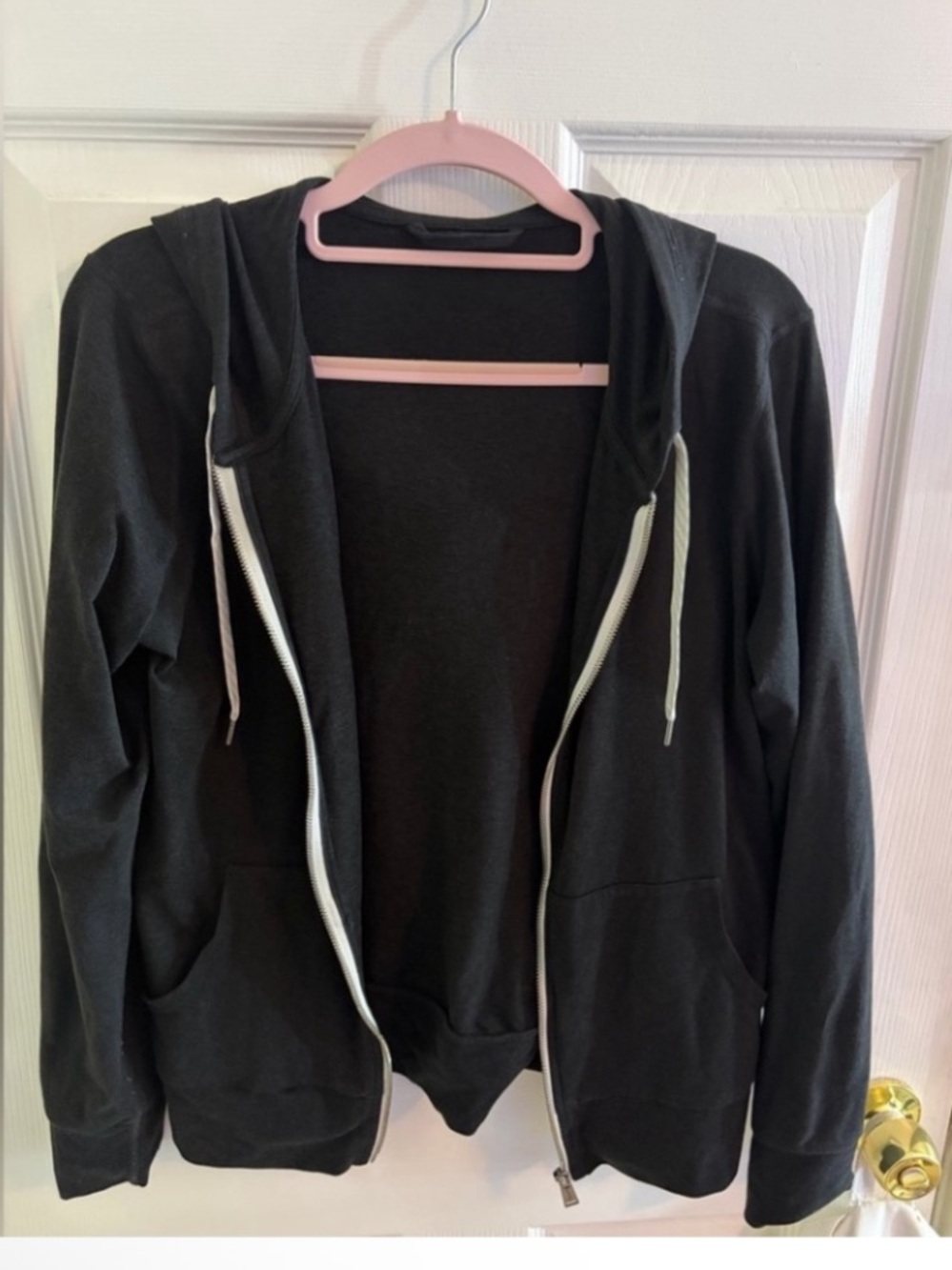 Vuori Black Zip Hoodie with White Drawstrings